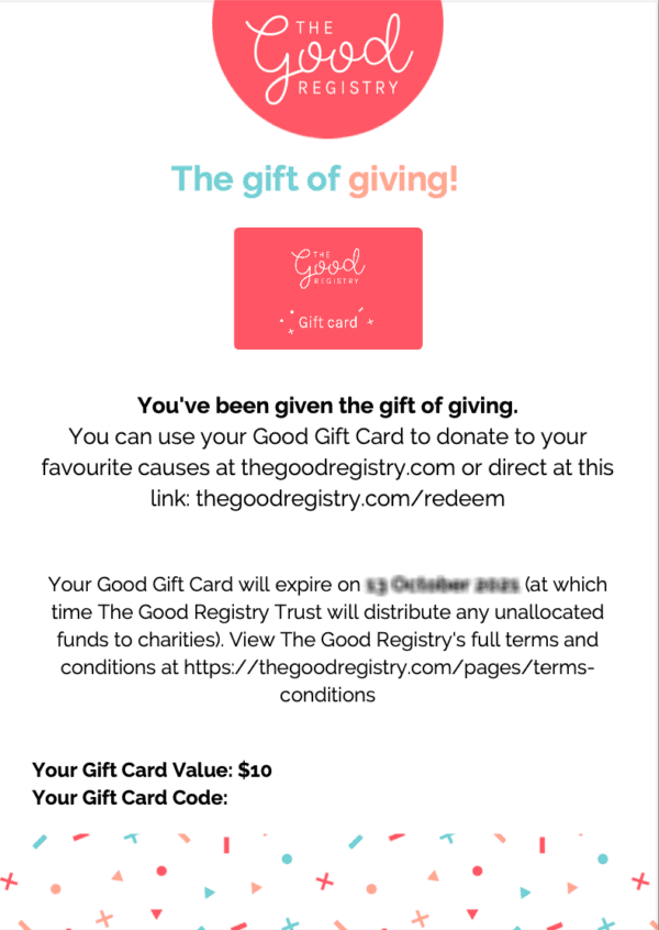 The Good Registry Gift Card Example